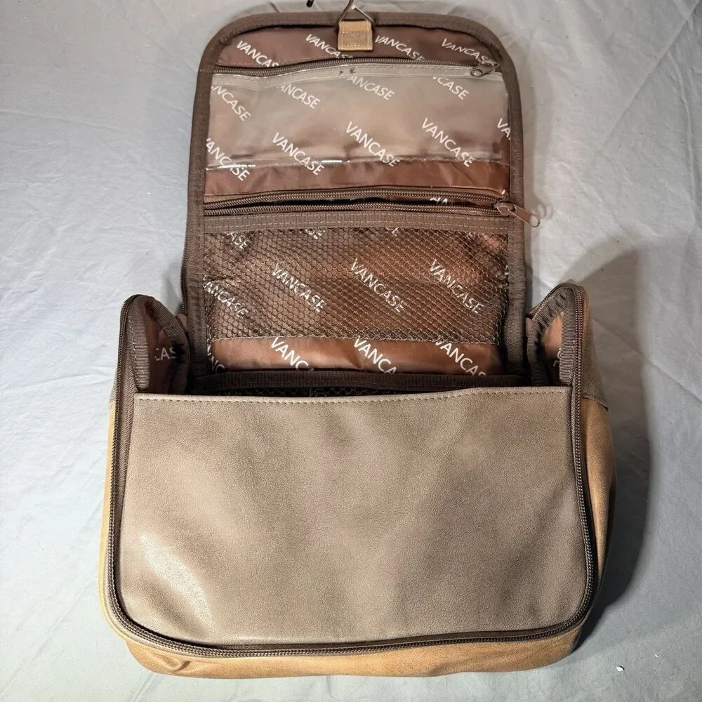 Vancase Hanging Toiletry Bag make up jewelry bag Travel Shaving Kit Leather